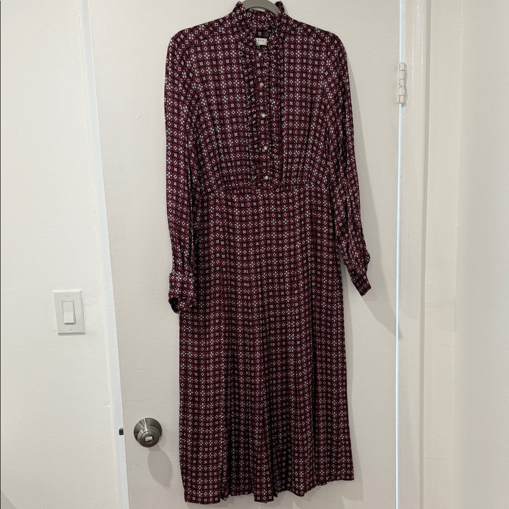 Sandro Burgundy Geometric Long Sleeve Dress